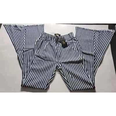 L&B Pull-on Stripe Flare/Bell Bottom Jeans - Denim & White Stripes-Small