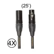 4 Pack Roland Gold Series Neutrik XLR-M to XLR-F Balanced Microphone Cable (25')