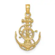 14K Yellow Gold Small Anchor W/Wheel Pendant