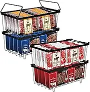 Zioffiel Freezer Organizer Bins with Handle, 4 Pack Stackable Chest Freezer Baskets for 7 Cu.FT Sort Frozen Meats & Food, Deep Freezer Organizer Bins 14.6" X 7.1" X 6.1", Black