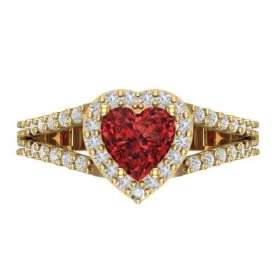 1.49Ct Heart Cut Natural Garnet Gold Halo Engagement Promise Statement Ring