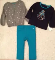 NWT $59.50 Nautica 3 pc Set Outfit Girls 12 mo Pants ANCHOR TOP Sweater Cardigan