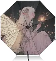[PDZRMY] UV Protection Travel Umbrella Fairy Woman Cute Compact for Rain and Sun - Auto Open and Close UPF 50+ Windproof Portable 46” Sun Umbrella for Women and Men