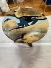 Round Walnut Transparent Light Sky Blue Table, Epoxy River Table,Live Edge Table