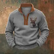 Men's Sweatshirt Quarter Zip Sweatshirt Black Gray Half Zip Color Block Reindeer Half Zip Print Sports Outdoor Daily Holiday Vintage Streetwear Casual Fall W