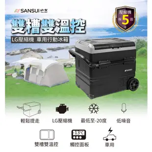 SANSUI山水 LG壓縮機 車用雙槽雙溫控行動冰箱 拉桿冰箱 車用冰箱 露營冰箱 行動小冰箱