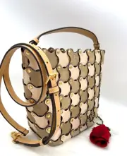 AUTH NWT $598 Tory Burch McGraw Die Cut Mix Leather Small Top Handle Bucket Bag