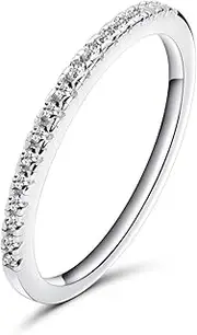 [Rugewelry] 1.5mm Women 925 Sterling Silver Anniversary Wedding Band Cubic Zirconia Half Eternity Stackable Engagement Ring Size 5-11