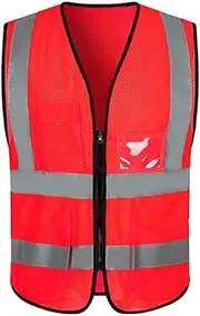 Reflective Safety Vest High Visibility Mesh Breathable Workwear Reflective Vests with Pockets and Zipper High Visibility Vest Workwear (Color : Red, Size : 3X-Large)