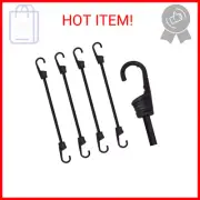 12-Inch Bungee Cords with Hooks Black Elastic Rope Straps for Camping, Bike, Fol