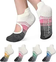 [GEPAPE] 4 Pairs Grip Yoga Pilates Socks for Women ，Non-slip Yoga Athletic Socks with Grip Socks for Yoga Ballet Barefoot Workout Anti Skid, Multi, One Size