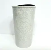 Starbucks Light Silver Speckled Embossed Logo Quilted Ceramic Tumbler 10oz