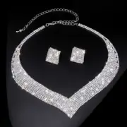 Women Jewelry Set Necklace Crystal Wedding Clear Geometric Rhinestone Engagement