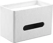 Tissue Box - Cover Rectangular Tissue Box Holder with Storage Tray PU Leather Facial Paper Organizer Stylish Napkin Dispenser for Desk Countertop Office Bathroom (White)