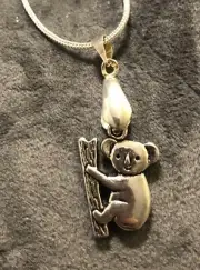 Handmade Koala Bear Pendant On Silver Snake Chain Necklace