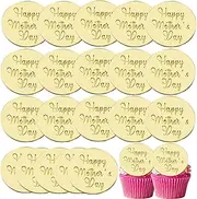 mdgfge Happy Mother's Day Acrylic Round Cupcake Toppers, Acrylic Gold Mirror Disc Engraved Cake Topper Cake Cupcake Decoration for Mother's Day Mom Birthday Party Supplies(20 Pcs)