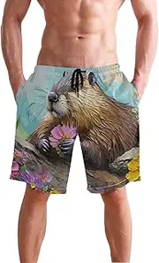 [XYMZR] Otter Garden Florals Men's Swim Trunks Quick-Dry Bathing Suit Swimming Board Shorts S