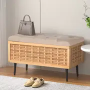 80cm Artiss Storage Ottoman Blanket Box Weaved Velvet Pine