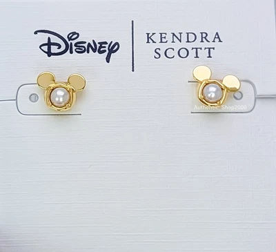 NEW 100% Disney x Kendra Scott Micky Mouse Gold White Pearl Stud Earrings
