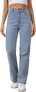 [LONGBIDA] Straight Leg Baggy Jeans for Women, High Waisted Wide Leg 2024 Trendy Stretchy Denim Pants