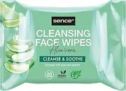 Sence Aloe Vera Facial Cleansing Wipes with Citric Acid, Vitamin A, Vitamin C and Panthenol, Vegan Face Care Facial Cleansing Wipes Beauty Skincare, Cosmetic Make Up Remover (6 x Pack of 20)