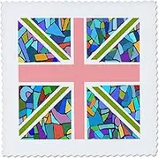 3dRose qs_58320_2 Blue Mosaic Union Jack English Flag Great Britain United Kingdom England Patriotic Design Quilt Square, 6 by 6-Inch
