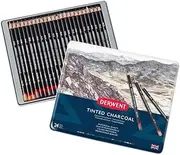 [Derwent] Tinted Charcoal Drawing Pencils, Drawing & Writing, Set Of 24, Watersoluble, Ideal For Blending & Smudging, Professional Quality, 2301691