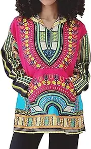 [DA'IKI] Thin Cotton Bright Unisex Dashiki Windbreaker Long Sleeve Hoody Throwover