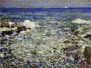 Childe Hassam Surf, Isles of Shoals Ceramic Mural Backsplash Bath Tile #796