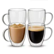Set of 4 Double Walled Glass Coffee Mugs with Handles, 12oz Clear Coffee Mugs...