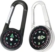 Carabiner Clip On Compass Hiking - Compact Compass Keychain Backpacks | Small Pocket Magnetic Compass Keychain for Kids - Hiking Compass Thermometer | Keyring Keychains Outdoor Survival Camping 2 Pcs