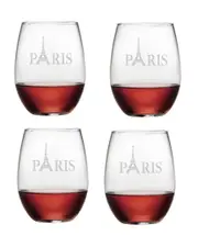 Susquehanna Glass Eiffel Tower Set of 4 21oz Stemless Wine Glasses