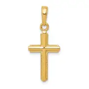 14K Yellow Gold Polished Cross With Stripped Border Pendant