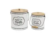 2x Willow & Silk Nested 27cm/22.5cm 'Happy Cat Treats' Tins/Bowl/Storage w/ Lids