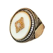 Handmade in Turkey White Opal Mens Size 11 Sterling Silver 925 Statement Ring