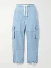 [Polo Ralph Lauren] Polo Ralph Lauren - Tie-detailed Paneled Cotton-chambray Tapered Cargo Pants - Light blue - US2 US 2 Blue