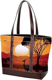 [Generic] The Tote Bag For Women,Tote Bag With Zipper,Canvas Tote Bag,Australia Sunset Kangaroo Ostrich Handbags, X0262aouejmrt