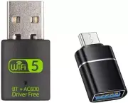 USB WiFi Adapter，600Mbps USB WiFi Bluetooth Adapter(Includes a USB to USB C