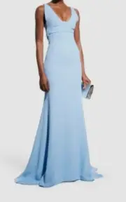 $5290 Oscar De La Renta Women's Blue V-Neck Cady Peasante Gown Size 16