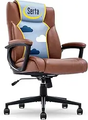 Serta Executive High Back Office Chair with Lumbar Support Ergonomic Upholstered Swivel Gaming Friendly Design, Bonded Leather, Cognac