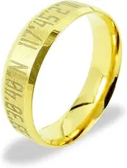 [Gemini] Custom Engrave Groom Bride Comfort-Fit Bevel Edge Yellow Gold Plain Wedding Band Titanium Rings Valentine Gift