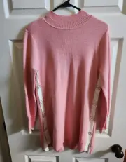 Chicos Tunic Sweater W Size 0 (XS) Mellow Rose Pink White Tipping Pullover