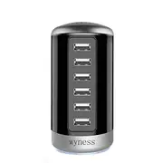 LBT 6-Port Desktop USB Hub Charging Station With Smart Identification Technology For Smartphone/Table/More Devices-Black