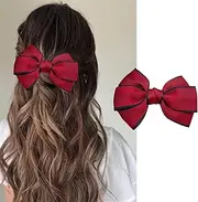Inateannal Large Hair Bow Clip Red Fabric Bow Hair Barrette Big Satin Bow Knot Hair Clips Bow Tie Barrette Hair Bowknot Hairclip Winter Ribbon Bow Hair Accessories
