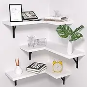 Floating Corner Shelves Set of 3, Corner Shelves Wall Mounted, Floating Shelves for Bedroom Kitchen Living Room Bathroom Office- Gothic Style (White, Set of 3)