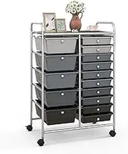 Giantex 15 Drawers Rolling Cart, Classroom Organizers, Storage Cart with Wheels, for Teacher Office Home School Supplies Tool Craft Art Paper