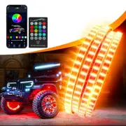 4PCS 15'' Car RGB LED Wheel Ring Rim Lights Kit Bluetooth w/ Turn Signal Light