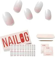 NAILOG Semi Cured Gel Nail Strips (20 Extra Long Polish Stickers/Wraps) | Glossy & Long Lasting Soft Gel Finishing Nail Strips,French Gleam