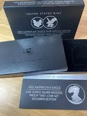 NO COIN 2021 $1 REVERSE PROOF DESIGNER EDITION SILVER EAGLE BOX & COA NO CAPSULE