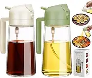 2pcs Oil Sprayer for Cooking, 2 in 1 Olive Dispenser & Sprayer Bottle for Kitchen, 17oz/500ml Glass Oil Mister with Premium Nozzle, Food Grade Vinegar Spritzer for Baking, Air Fryer, BBQ